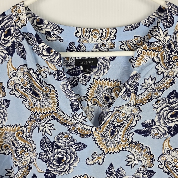 Talbots Smocked Cuff Popver -Medallion Rose V-Neck Long Sleeve Blouse Size XL - Picture 5 of 14